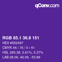 カラーコード: RGB 85.1 36.8 151 | qconv.com