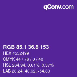カラーコード: RGB 85.1 36.8 153 | qconv.com