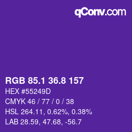 カラーコード: RGB 85.1 36.8 157 | qconv.com