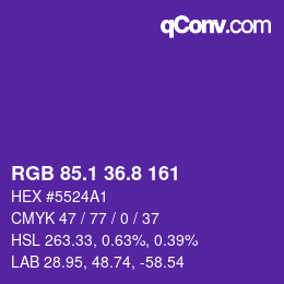 カラーコード: RGB 85.1 36.8 161 | qconv.com