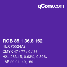 カラーコード: RGB 85.1 36.8 162 | qconv.com