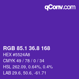 カラーコード: RGB 85.1 36.8 168 | qconv.com