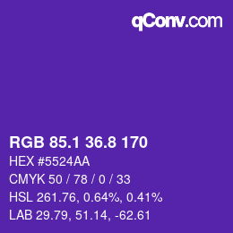 カラーコード: RGB 85.1 36.8 170 | qconv.com
