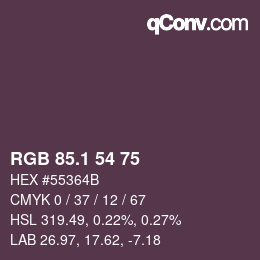 カラーコード: RGB 85.1 54 75 | qconv.com