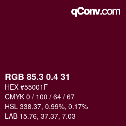 カラーコード: RGB 85.3 0.4 31 | qconv.com