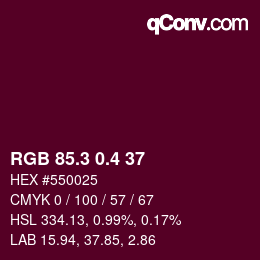 カラーコード: RGB 85.3 0.4 37 | qconv.com