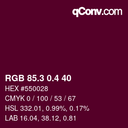 カラーコード: RGB 85.3 0.4 40 | qconv.com