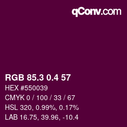 カラーコード: RGB 85.3 0.4 57 | qconv.com