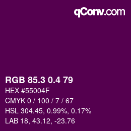 カラーコード: RGB 85.3 0.4 79 | qconv.com