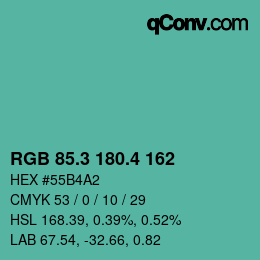 カラーコード: RGB 85.3 180.4 162 | qconv.com