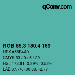 カラーコード: RGB 85.3 180.4 169 | qconv.com