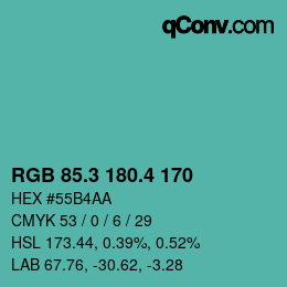 カラーコード: RGB 85.3 180.4 170 | qconv.com