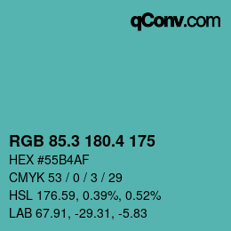 カラーコード: RGB 85.3 180.4 175 | qconv.com