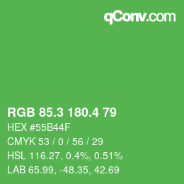 カラーコード: RGB 85.3 180.4 79 | qconv.com