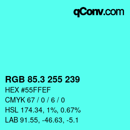 カラーコード: RGB 85.3 255 239 | qconv.com