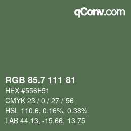 カラーコード: RGB 85.7 111 81 | qconv.com