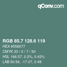 カラーコード: RGB 85.7 128.6 119 | qconv.com