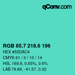 カラーコード: RGB 85.7 218.6 196 | qconv.com
