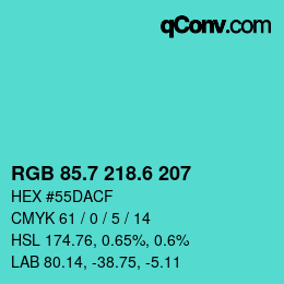 カラーコード: RGB 85.7 218.6 207 | qconv.com