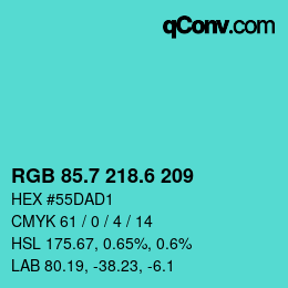 カラーコード: RGB 85.7 218.6 209 | qconv.com