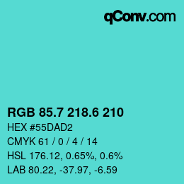 カラーコード: RGB 85.7 218.6 210 | qconv.com