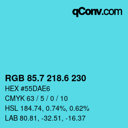 カラーコード: RGB 85.7 218.6 230 | qconv.com