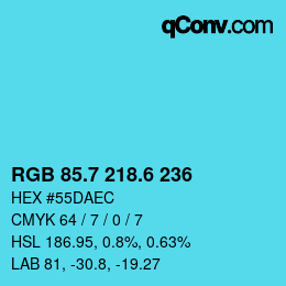 カラーコード: RGB 85.7 218.6 236 | qconv.com