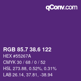 カラーコード: RGB 85.7 38.6 122 | qconv.com