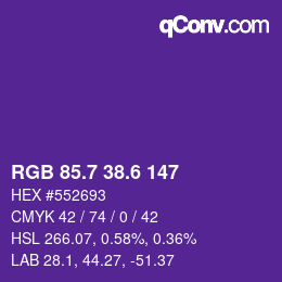 カラーコード: RGB 85.7 38.6 147 | qconv.com