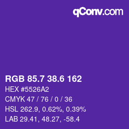 カラーコード: RGB 85.7 38.6 162 | qconv.com