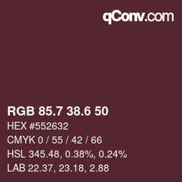 カラーコード: RGB 85.7 38.6 50 | qconv.com