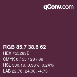 カラーコード: RGB 85.7 38.6 62 | qconv.com