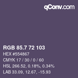 カラーコード: RGB 85.7 72 103 | qconv.com