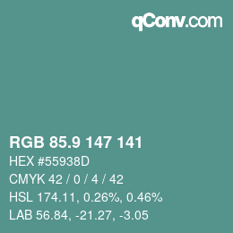Color code: RGB 85.9 147 141 | qconv.com