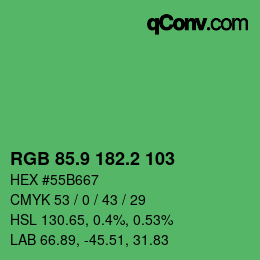 カラーコード: RGB 85.9 182.2 103 | qconv.com
