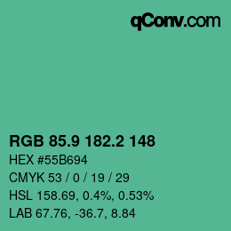 カラーコード: RGB 85.9 182.2 148 | qconv.com
