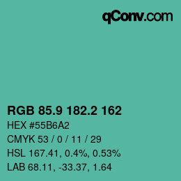 カラーコード: RGB 85.9 182.2 162 | qconv.com