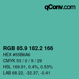 カラーコード: RGB 85.9 182.2 166 | qconv.com