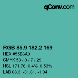 Color code: RGB 85.9 182.2 169 | qconv.com
