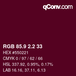 カラーコード: RGB 85.9 2.2 33 | qconv.com