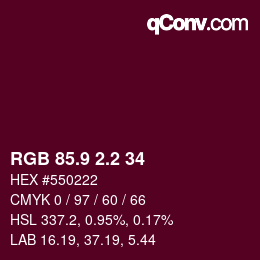 カラーコード: RGB 85.9 2.2 34 | qconv.com