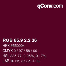 カラーコード: RGB 85.9 2.2 36 | qconv.com