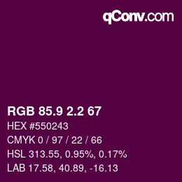 カラーコード: RGB 85.9 2.2 67 | qconv.com