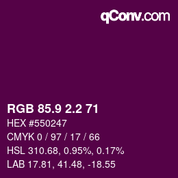 カラーコード: RGB 85.9 2.2 71 | qconv.com
