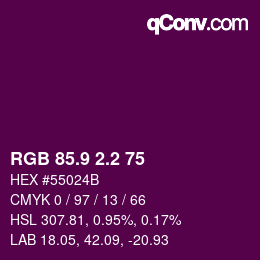 カラーコード: RGB 85.9 2.2 75 | qconv.com