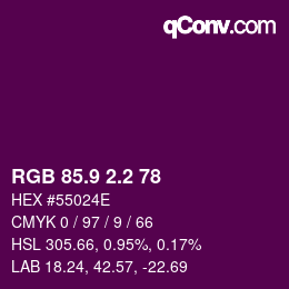 カラーコード: RGB 85.9 2.2 78 | qconv.com