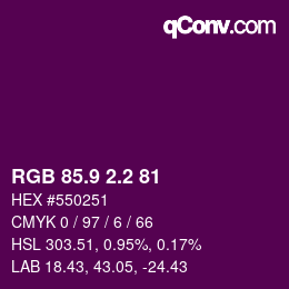カラーコード: RGB 85.9 2.2 81 | qconv.com