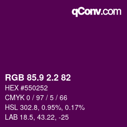 カラーコード: RGB 85.9 2.2 82 | qconv.com
