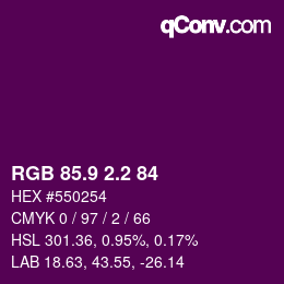 カラーコード: RGB 85.9 2.2 84 | qconv.com