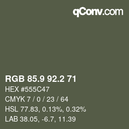 Color code: RGB 85.9 92.2 71 | qconv.com